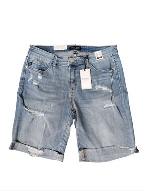 Judy Blue Light Wash Distressed Denim Bermuda Shorts - Light Blue